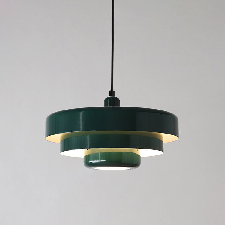 Strati | Layered Metal Ring Pendant Light, Nordic Vintage Hanging Lamp in Orange, Green or White