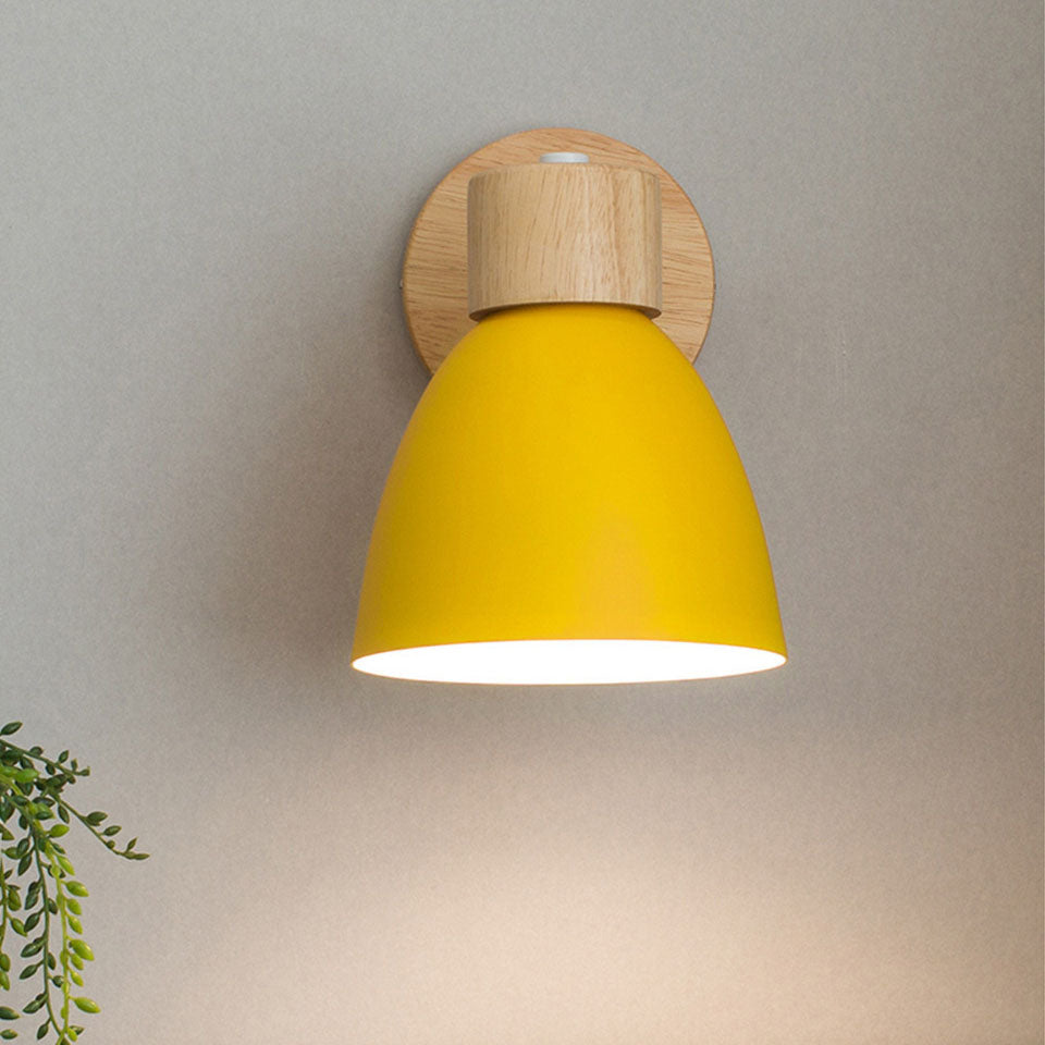 Caramella | Macaron Wall Sconce with Wood Arm and Pull Chain, Colorful Iron Bedside Wall Light