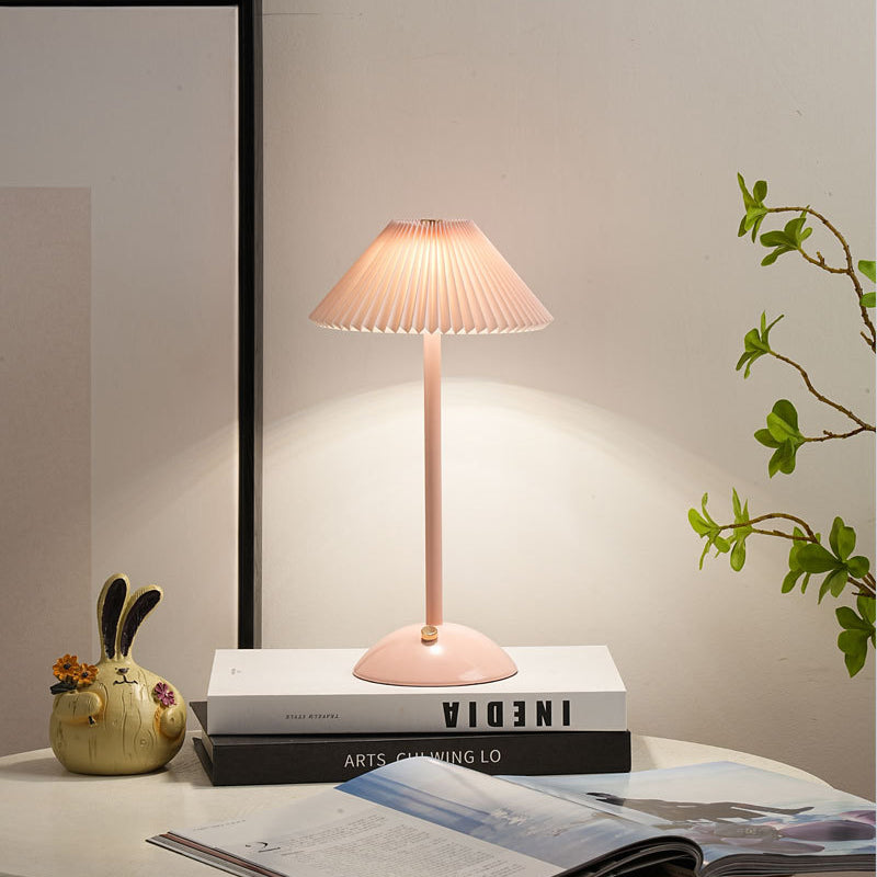 Cono | Pleated Cone Shade Table Lamp, Small Scandinavian Bedside Lamp in Eight Colors for Nightstand