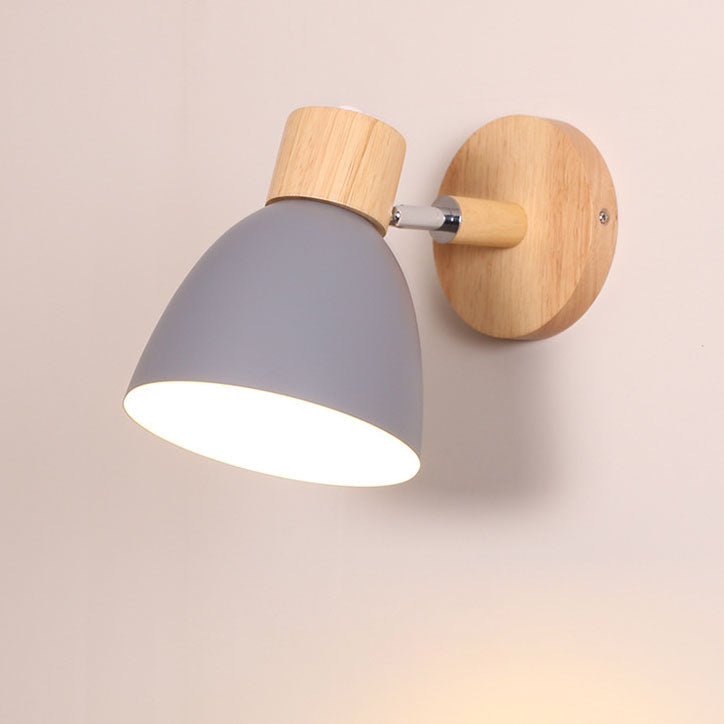Caramella | Macaron Wall Sconce with Wood Arm and Pull Chain, Colorful Iron Bedside Wall Light