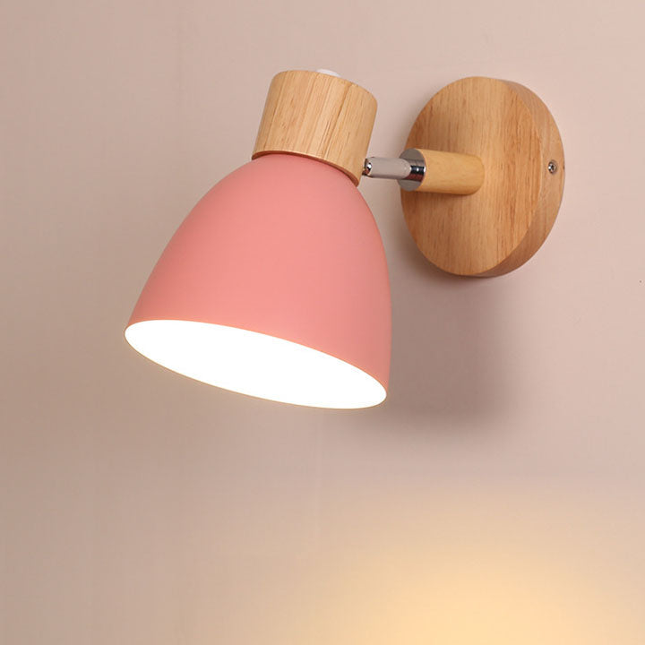 Caramella | Macaron Wall Sconce with Wood Arm and Pull Chain, Colorful Iron Bedside Wall Light