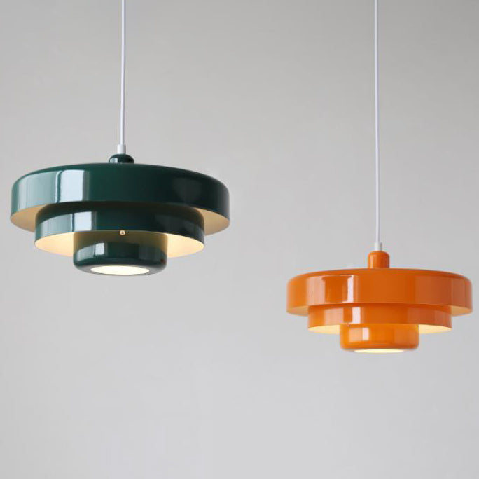 Strati | Layered Metal Ring Pendant Light, Nordic Vintage Hanging Lamp in Orange, Green or White