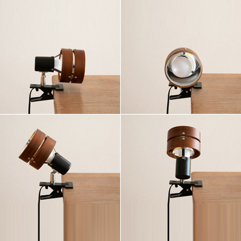 Mame | Small Wood Clip On Lamp, Japanese Round Clamp Reading Light for Bed, Desk and Shelf, Plug In