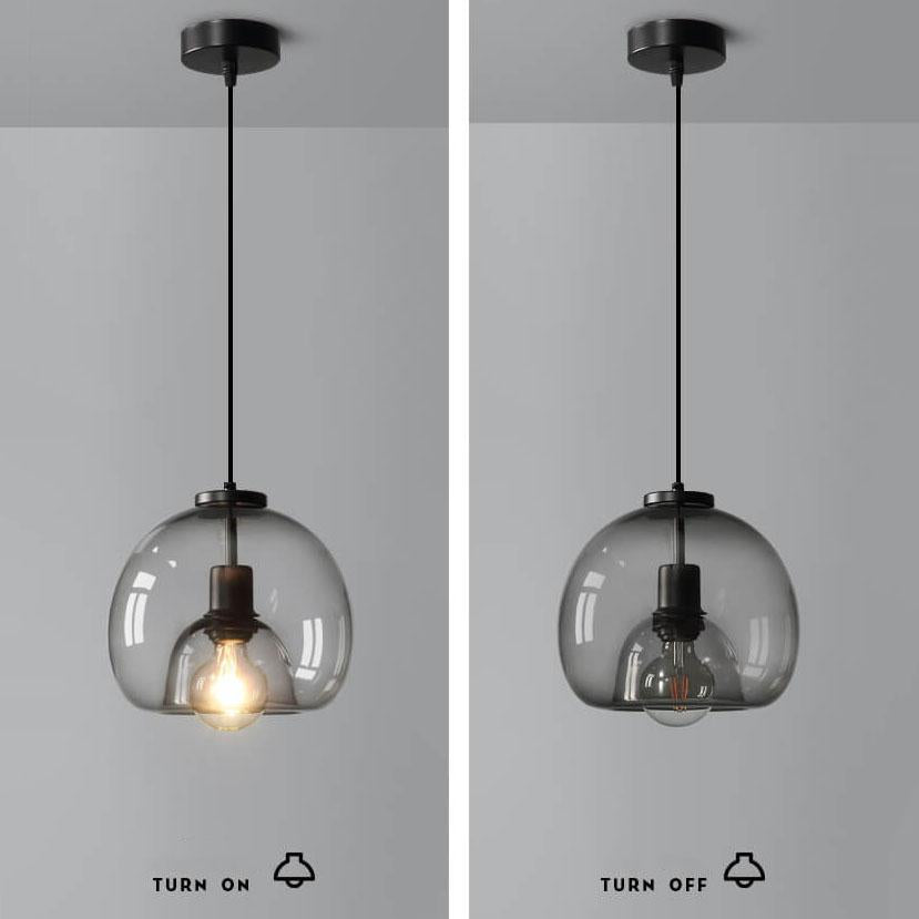 Fumo | Smoke Gray Hand Blown Glass Dome Pendant Light, Modern Hanging Light for Kitchen Island and Dining