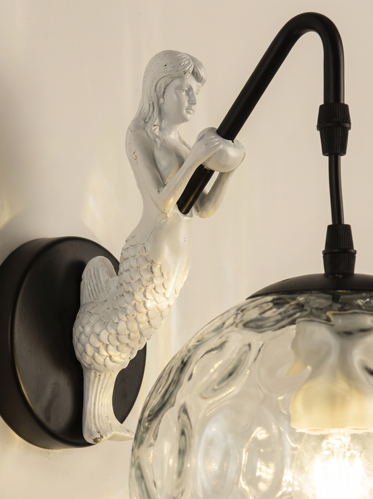 Vintage Rustic Mermaid Orb 1-Light Wall Sconce Lamp image with text 1
