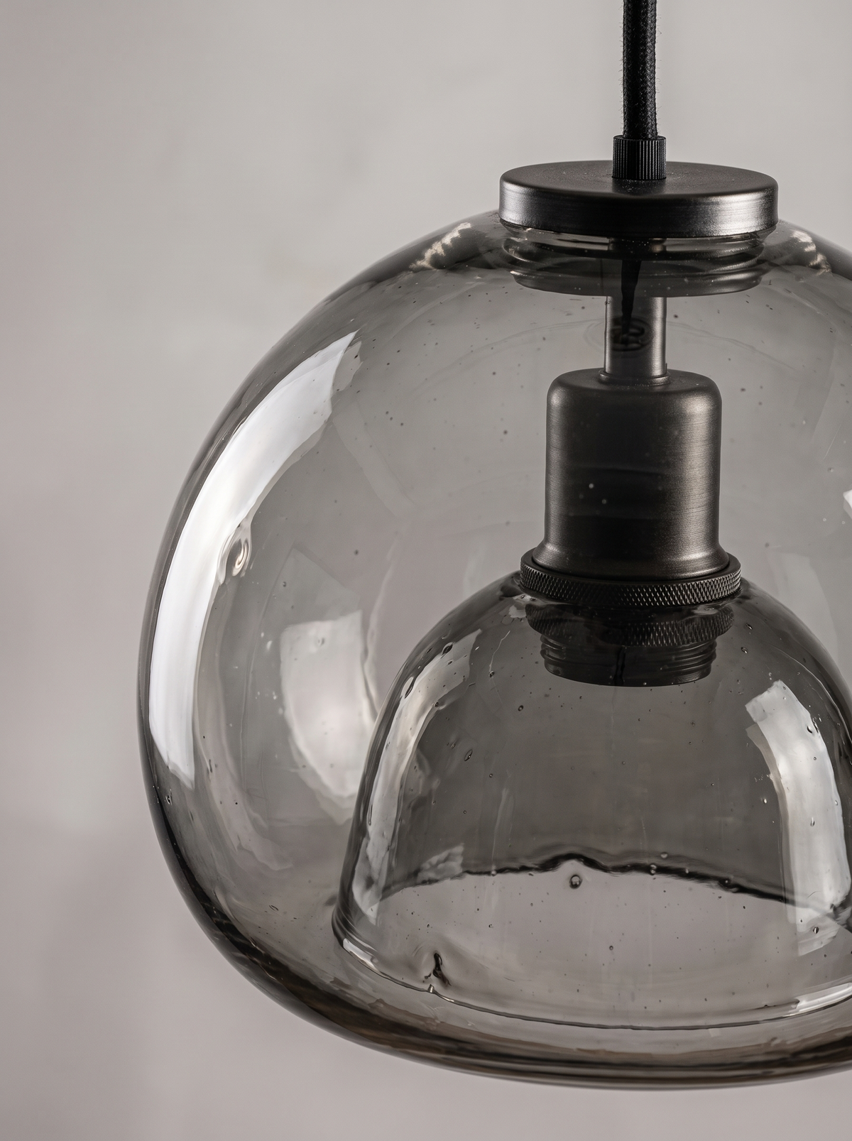 Minimalist Smoke Gray 1-Light Hand-Blown Glass Dome Pendant Light image with text 1