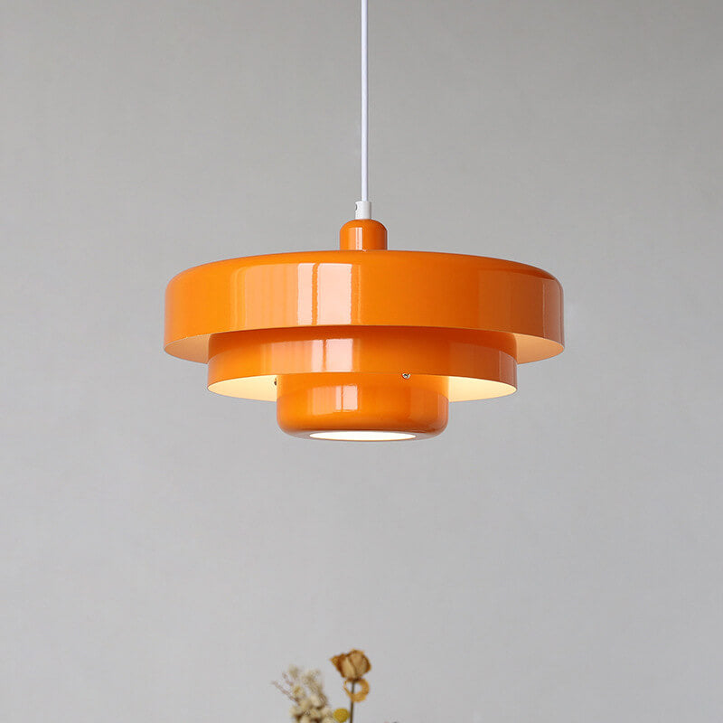 Strati | Layered Metal Ring Pendant Light, Nordic Vintage Hanging Lamp in Orange, Green or White