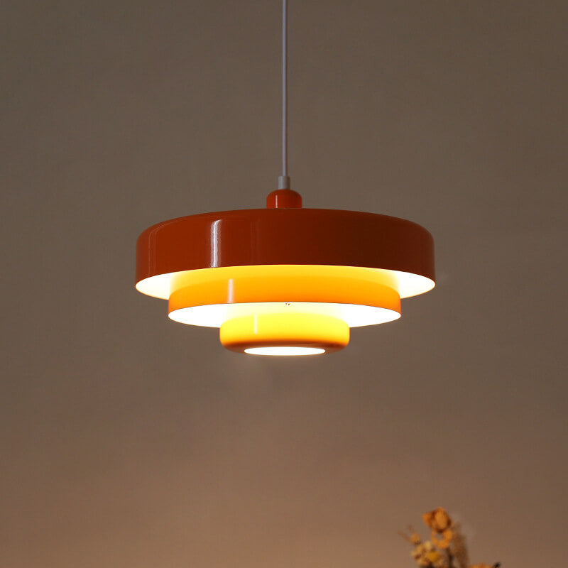 Strati | Layered Metal Ring Pendant Light, Nordic Vintage Hanging Lamp in Orange, Green or White