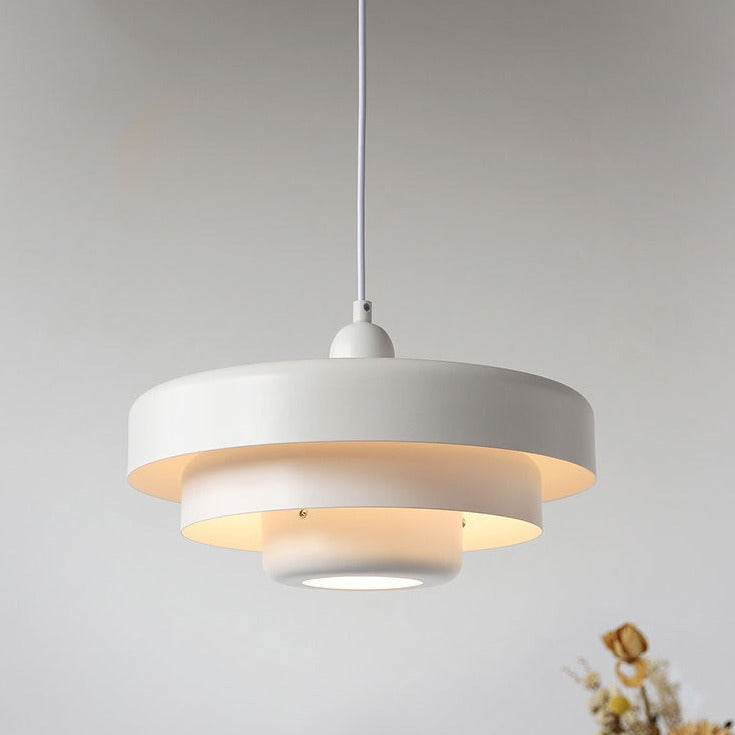 Strati | Layered Metal Ring Pendant Light, Nordic Vintage Hanging Lamp in Orange, Green or White