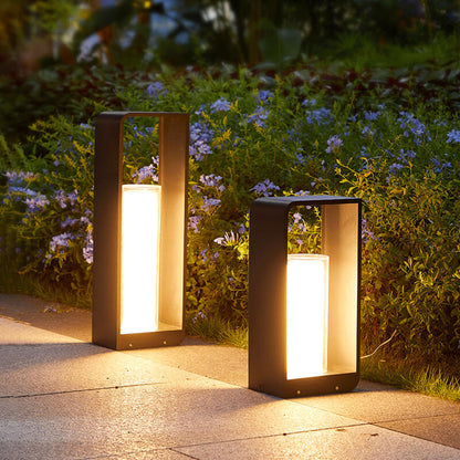 Quadra | Modern Square LED Bollard Light, Solar or Hardwired Outdoor Landscape Path Light for Patio