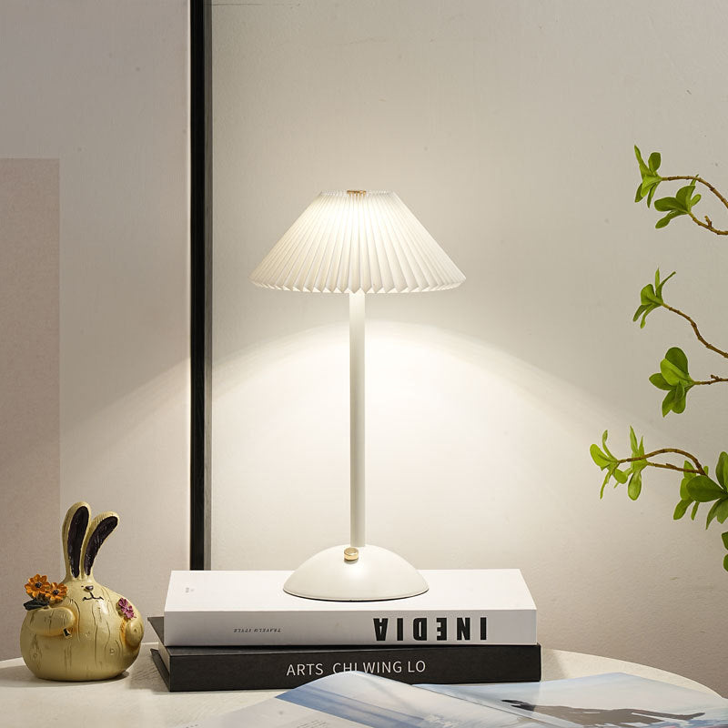 Cono | Pleated Cone Shade Table Lamp, Small Scandinavian Bedside Lamp in Eight Colors for Nightstand