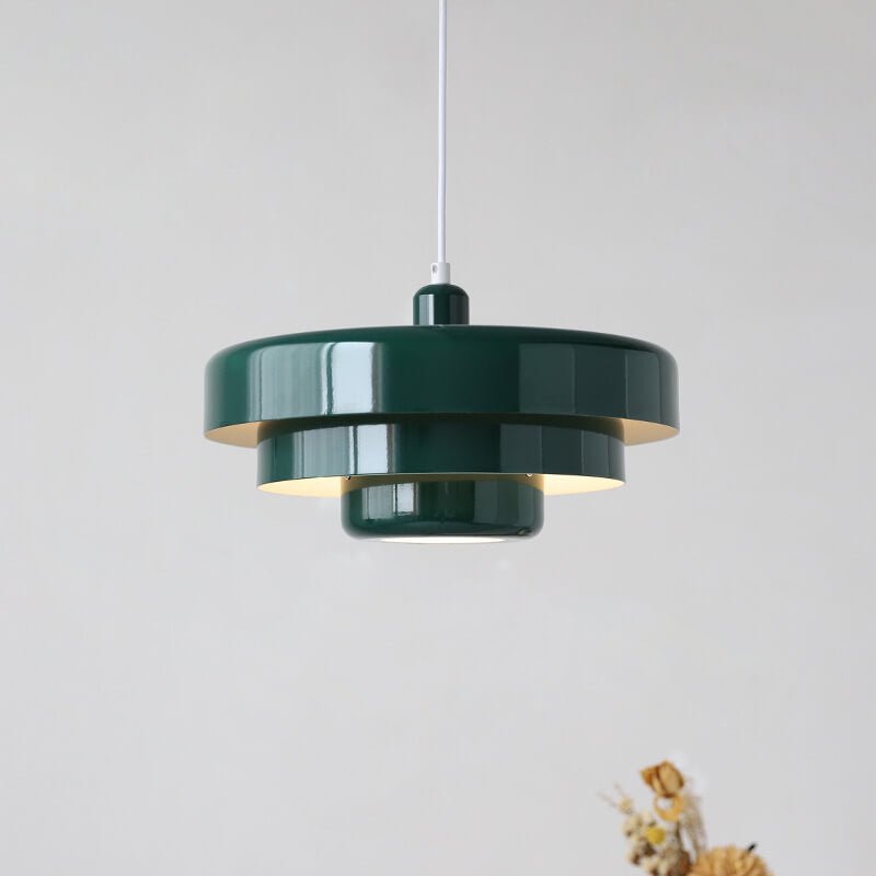 Strati | Layered Metal Ring Pendant Light, Nordic Vintage Hanging Lamp in Orange, Green or White