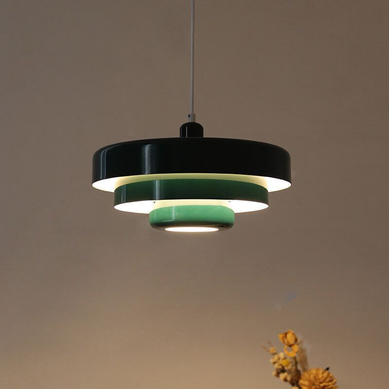 Strati | Layered Metal Ring Pendant Light, Nordic Vintage Hanging Lamp in Orange, Green or White