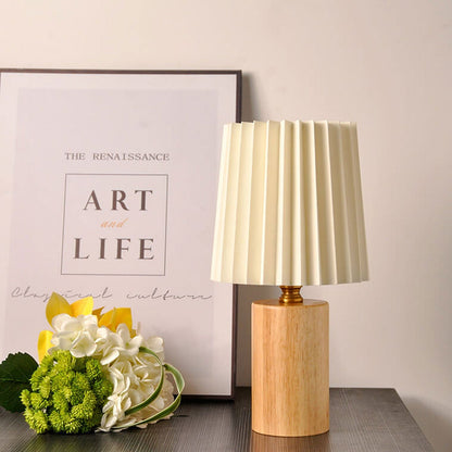 Colonna | Pleated Shade Table Lamp with Solid Wood Base, Vintage Bedside Lamp in Walnut or Natural Wood