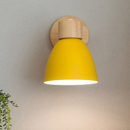 Caramella | Macaron Wall Sconce with Wood Arm and Pull Chain, Colorful Iron Bedside Wall Light