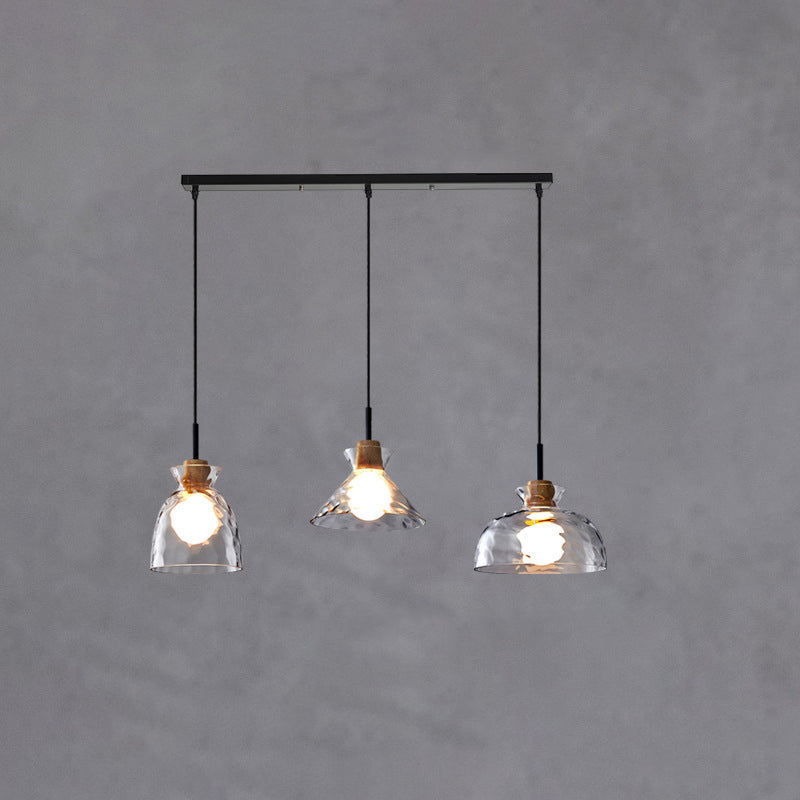 Onda | Clear Rippled Glass Pendant Light, Modern Bell, Cone or Bowl Hanging Light for Kitchen Island