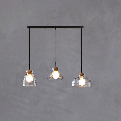 Onda | Clear Rippled Glass Pendant Light, Modern Bell, Cone or Bowl Hanging Light for Kitchen Island