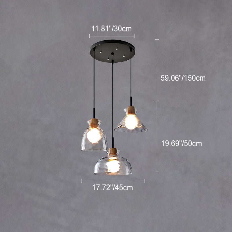 Onda | Clear Rippled Glass Pendant Light, Modern Bell, Cone or Bowl Hanging Light for Kitchen Island