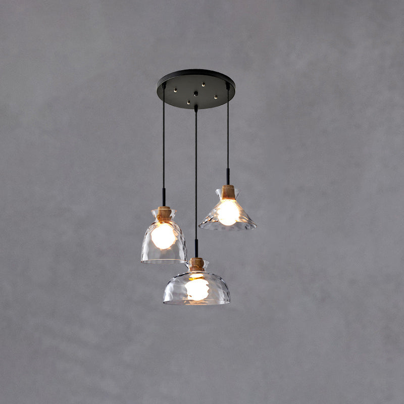 Onda | Clear Rippled Glass Pendant Light, Modern Bell, Cone or Bowl Hanging Light for Kitchen Island