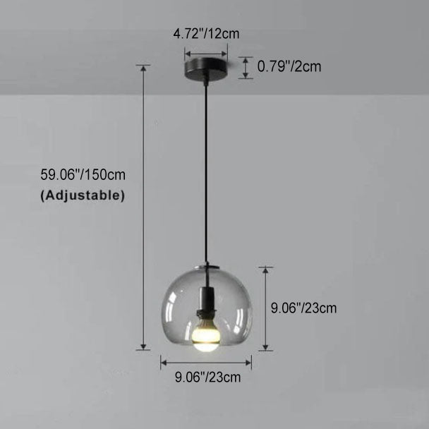 Fumo | Smoke Gray Hand Blown Glass Dome Pendant Light, Modern Hanging Light for Kitchen Island and Dining