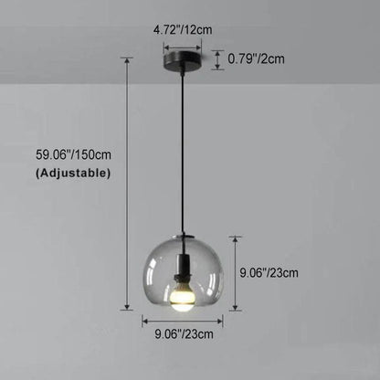 Fumo | Smoke Gray Hand Blown Glass Dome Pendant Light, Modern Hanging Light for Kitchen Island and Dining