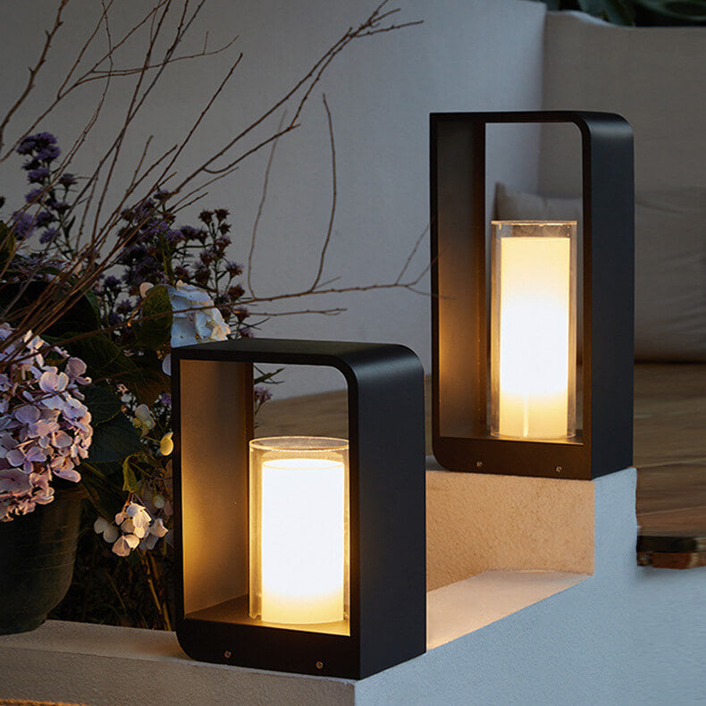 Quadra | Modern Square LED Bollard Light, Solar or Hardwired Outdoor Landscape Path Light for Patio