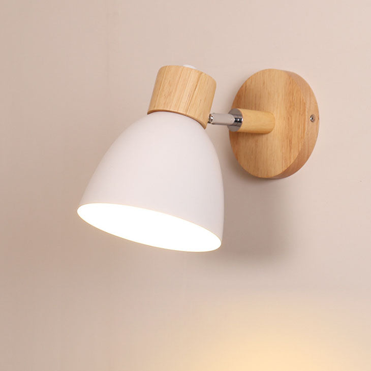 Caramella | Macaron Wall Sconce with Wood Arm and Pull Chain, Colorful Iron Bedside Wall Light