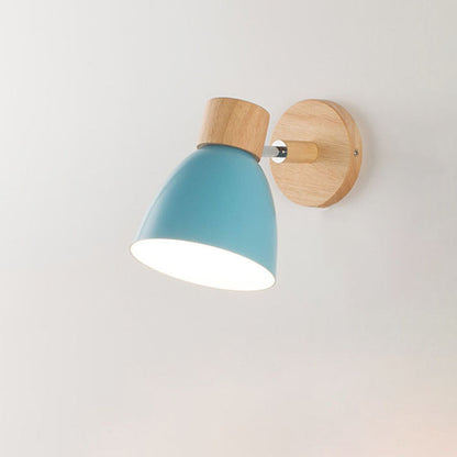 Caramella | Macaron Wall Sconce with Wood Arm and Pull Chain, Colorful Iron Bedside Wall Light