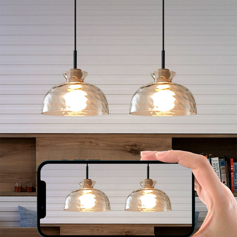 Onda | Clear Rippled Glass Pendant Light, Modern Bell, Cone or Bowl Hanging Light for Kitchen Island