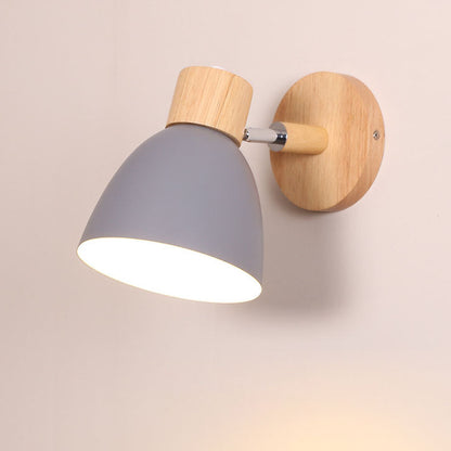 Caramella | Macaron Wall Sconce with Wood Arm and Pull Chain, Colorful Iron Bedside Wall Light