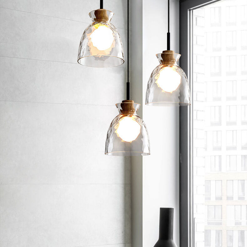 Onda | Clear Rippled Glass Pendant Light, Modern Bell, Cone or Bowl Hanging Light for Kitchen Island