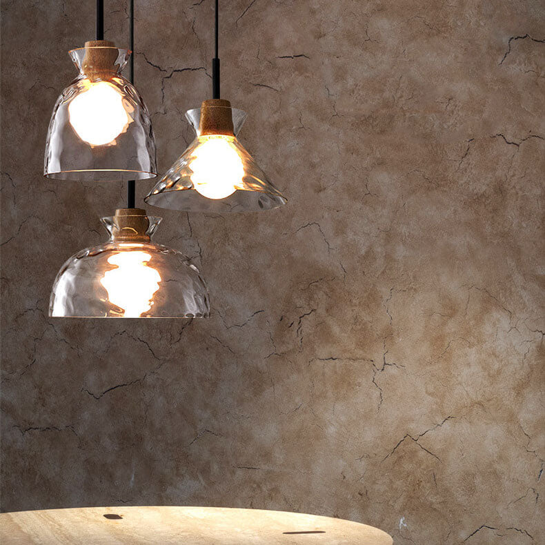 Onda | Clear Rippled Glass Pendant Light, Modern Bell, Cone or Bowl Hanging Light for Kitchen Island