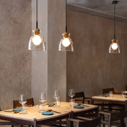 Onda | Clear Rippled Glass Pendant Light, Modern Bell, Cone or Bowl Hanging Light for Kitchen Island