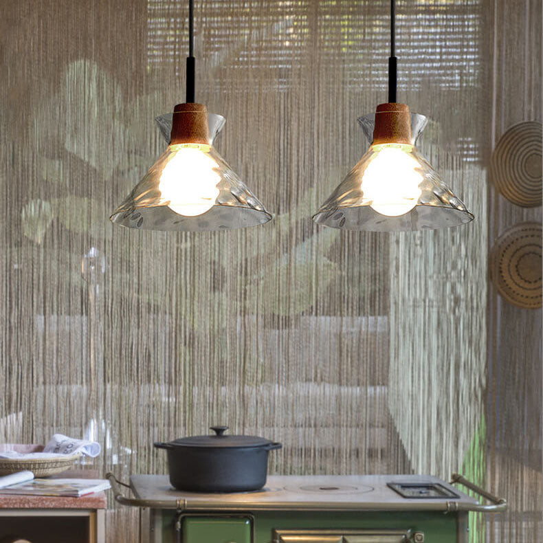 Onda | Clear Rippled Glass Pendant Light, Modern Bell, Cone or Bowl Hanging Light for Kitchen Island