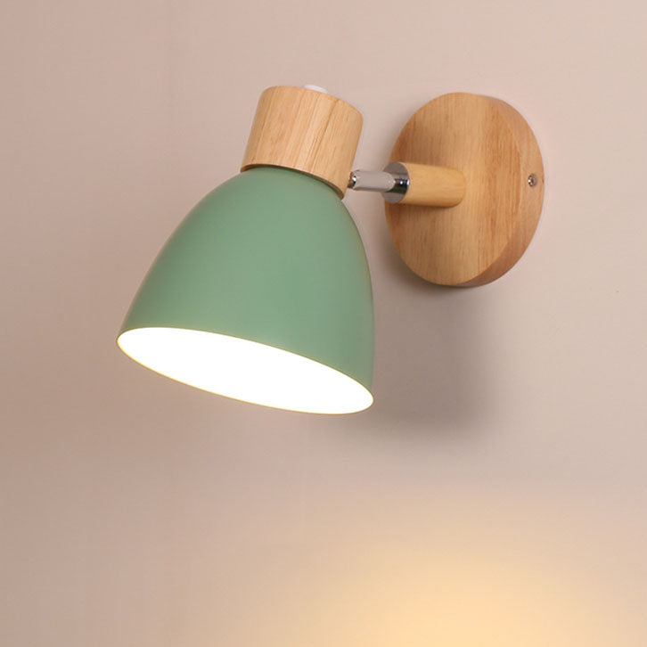 Caramella | Macaron Wall Sconce with Wood Arm and Pull Chain, Colorful Iron Bedside Wall Light