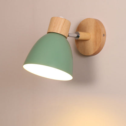Caramella | Macaron Wall Sconce with Wood Arm and Pull Chain, Colorful Iron Bedside Wall Light