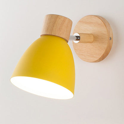 Caramella | Macaron Wall Sconce with Wood Arm and Pull Chain, Colorful Iron Bedside Wall Light