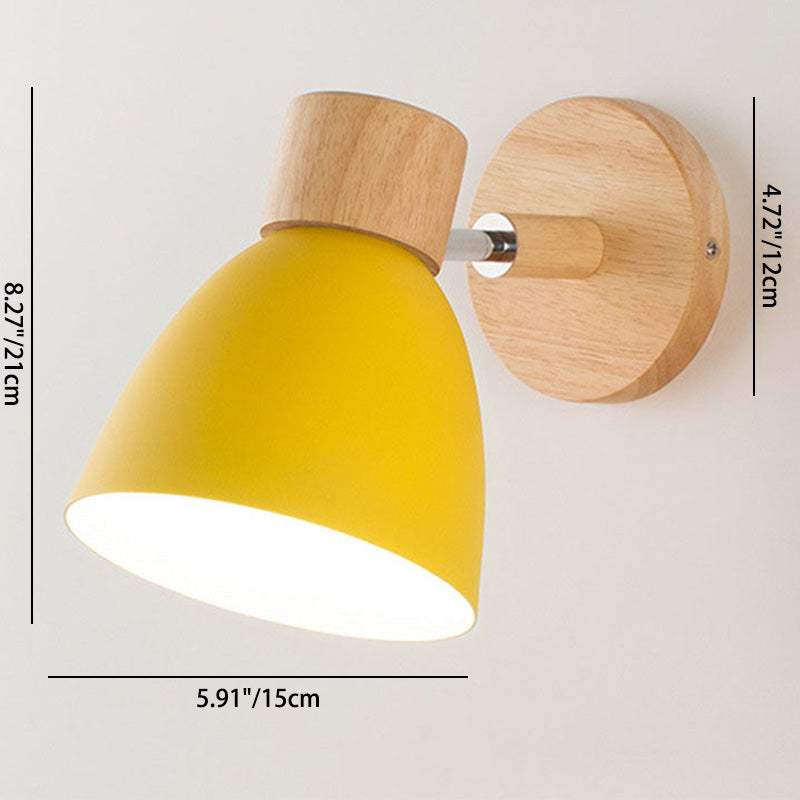 Caramella | Macaron Wall Sconce with Wood Arm and Pull Chain, Colorful Iron Bedside Wall Light