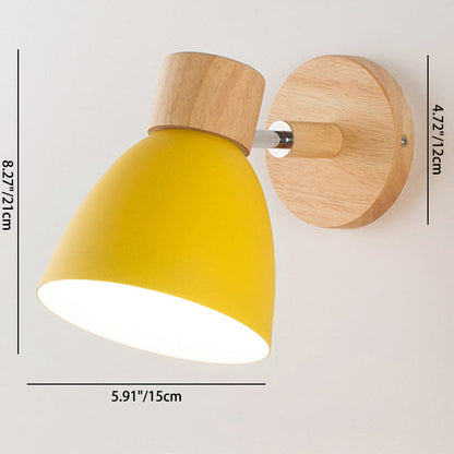 Caramella | Macaron Wall Sconce with Wood Arm and Pull Chain, Colorful Iron Bedside Wall Light