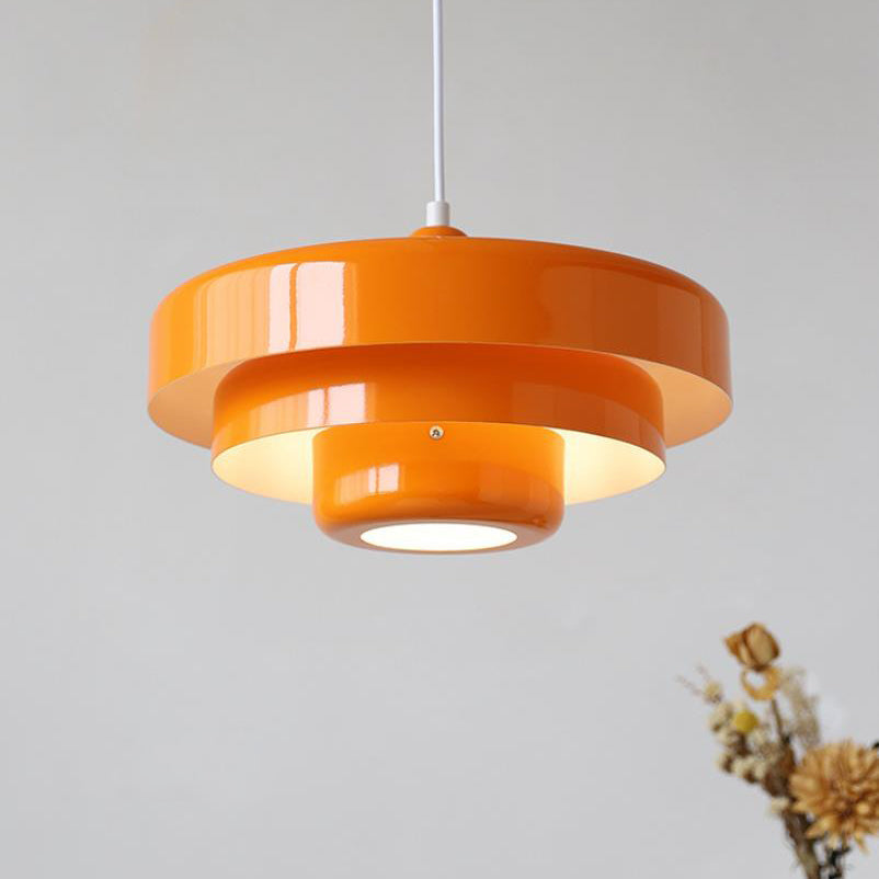 Strati | Layered Metal Ring Pendant Light, Nordic Vintage Hanging Lamp in Orange, Green or White