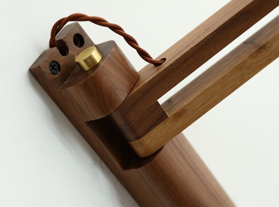 Latte | Striped Milk Glass Swing Arm Wall Sconce, Wood Arm Plug In or Hardwired Bedside Reading Light