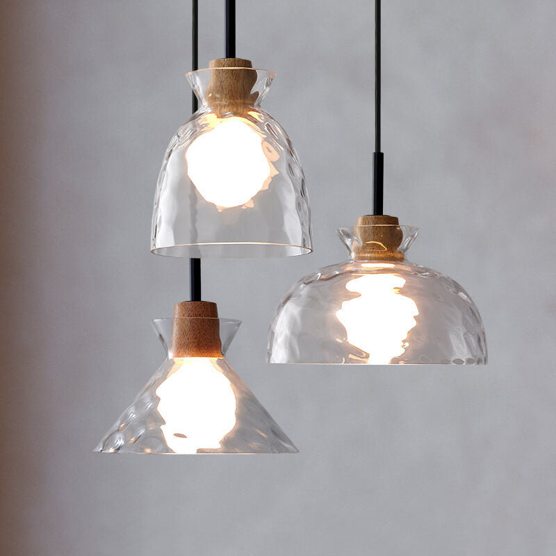 Onda | Clear Rippled Glass Pendant Light, Modern Bell, Cone or Bowl Hanging Light for Kitchen Island
