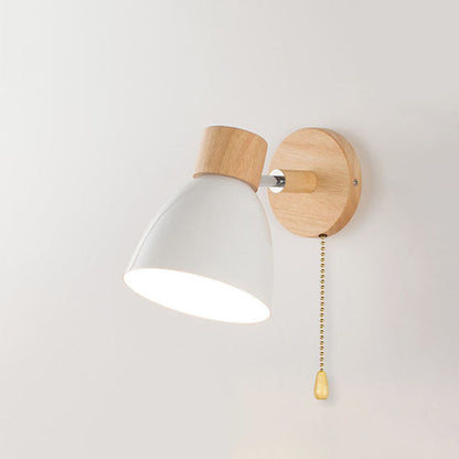 Caramella | Macaron Wall Sconce with Wood Arm and Pull Chain, Colorful Iron Bedside Wall Light