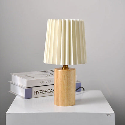 Colonna | Pleated Shade Table Lamp with Solid Wood Base, Vintage Bedside Lamp in Walnut or Natural Wood