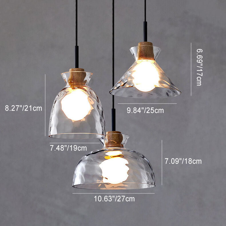 Onda | Clear Rippled Glass Pendant Light, Modern Bell, Cone or Bowl Hanging Light for Kitchen Island