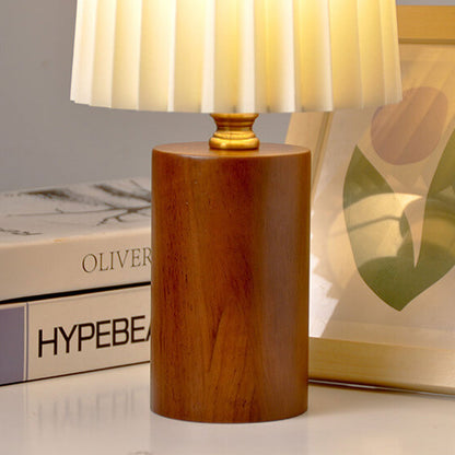 Colonna | Pleated Shade Table Lamp with Solid Wood Base, Vintage Bedside Lamp in Walnut or Natural Wood