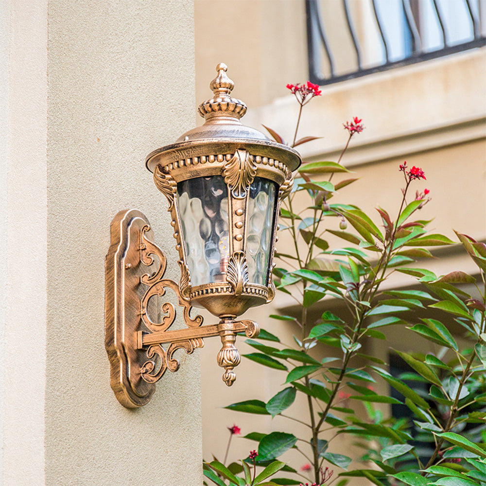 Lanterna | Vintage Outdoor Wall Lantern, Cast Aluminum Porch Light in Black or Gold, Exterior Wall Sconce