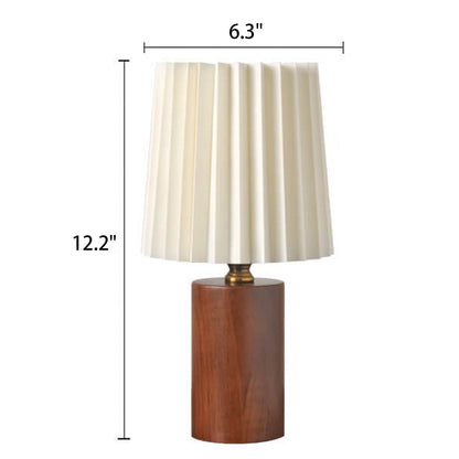 Colonna | Pleated Shade Table Lamp with Solid Wood Base, Vintage Bedside Lamp in Walnut or Natural Wood