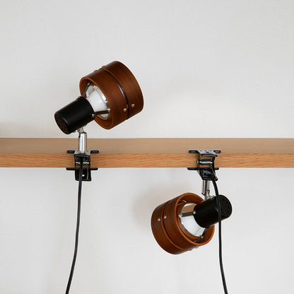 Mame | Small Wood Clip On Lamp, Japanese Round Clamp Reading Light for Bed, Desk and Shelf, Plug In