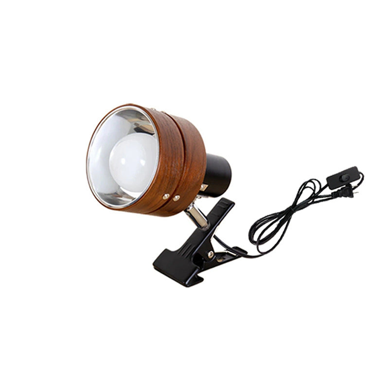 Mame | Small Wood Clip On Lamp, Japanese Round Clamp Reading Light for Bed, Desk and Shelf, Plug In